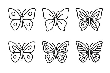 Collection of six simple butterfly line art designs