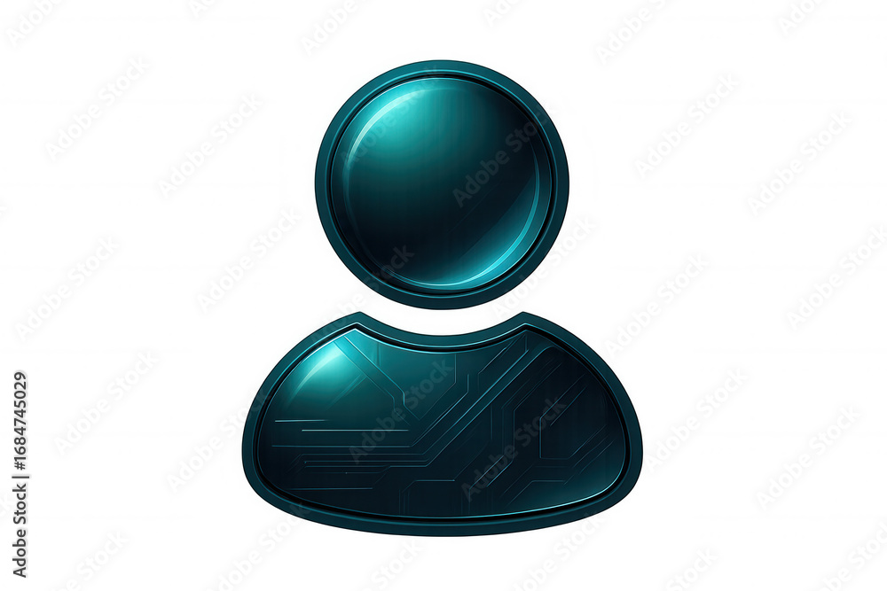 Poster Glossy user icon with circuit board pattern represents online identity, technology, and digital user profiles with transparent background for easy integration