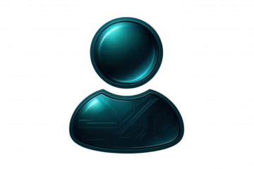 Glossy user icon with circuit board pattern represents online identity, technology, and digital user profiles with transparent background for easy integration