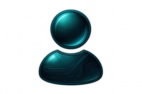 Glossy user icon with circuit board pattern represents online identity, technology, and digital user profiles with transparent background for easy integration - Powered by Adobe