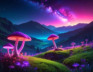 animated background of purple mushrooms and purple sky