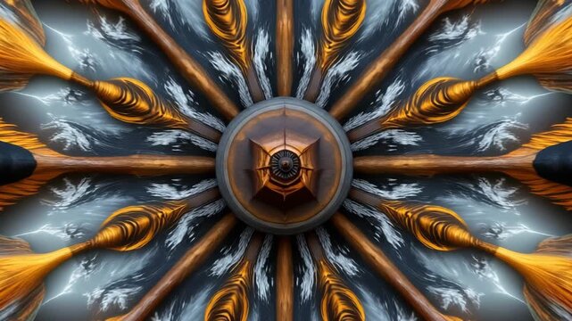 Celestial Wheel of Time: An intricate, artful image of a celestial wheel radiating from a central point, with ornate details. Evoking themes of cosmic power and artistic complexity.