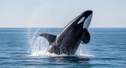 Fototapeta premium Majestic Orca Leaping Out of the Ocean Waters