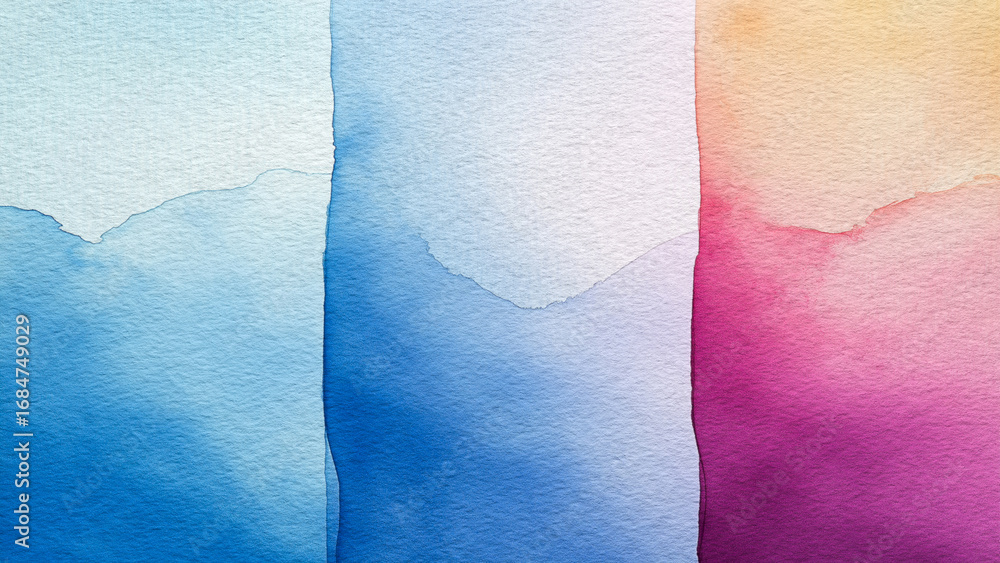 Poster abstract watercolor painting with vertical multicolored designer stripes with blue stripe in the mid