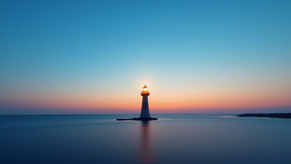 Lighthouse Illuminated at Dusk Over Calm Sea Symbolizing peace and comfort