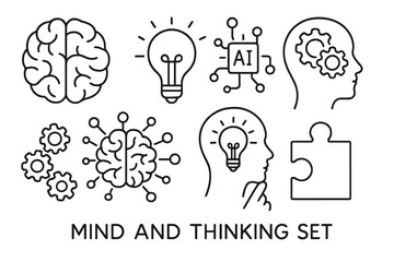 Illustration of concepts related to mind, cognitive processes, and technology integration in thinking