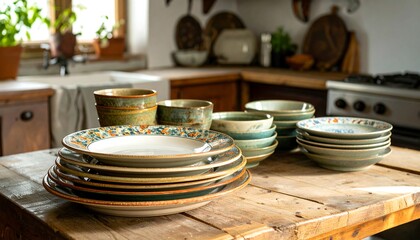 Kitchenware display on rustic wooden table