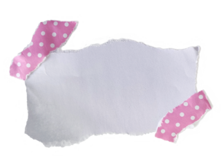 Torn Paper Note Template with Pink Polka Dot Tape in Minimalist Style, White and Pink Colors, Blank Space for Message or Scrapbooking