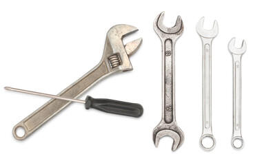 assorted wrenches and screwdriver for home repair projects