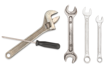 assorted wrenches and screwdriver for home repair projects