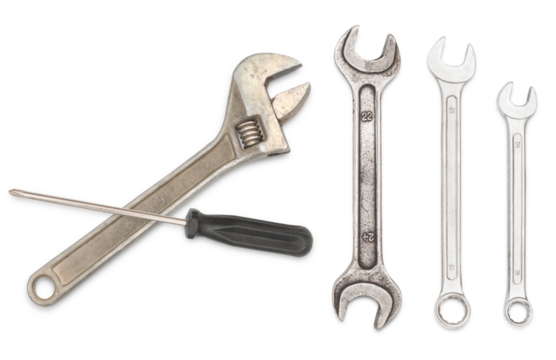 assorted wrenches and screwdriver for home repair projects