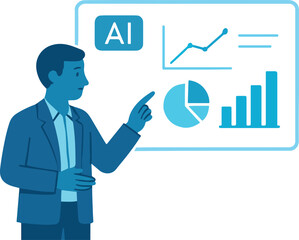 Teacher explaining through a digital whiteboard with charts Illustration