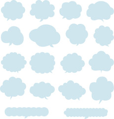 This light blue, easy-to-use, simple fluffy cloud speech balloon set is perfect for any occasion. / 使いやすいシンプルなモコモコ雲の吹き出しセット 水色