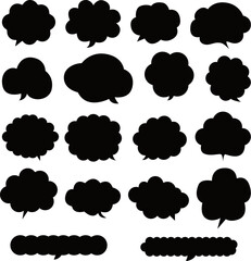 This black, easy-to-use, simple fluffy cloud speech balloon set is perfect for any occasion. / 使いやすいシンプルなモコモコ雲の吹き出しセット 黒