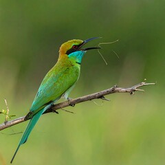 Obraz premium Green Bee-eater Perched on Branch