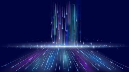 Abstract background high speed light movement. colorful dynamic motion on dark blue background. Cyber space, communication internet, information, connection concept