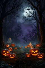 halloween  scene pumpkin in the forest