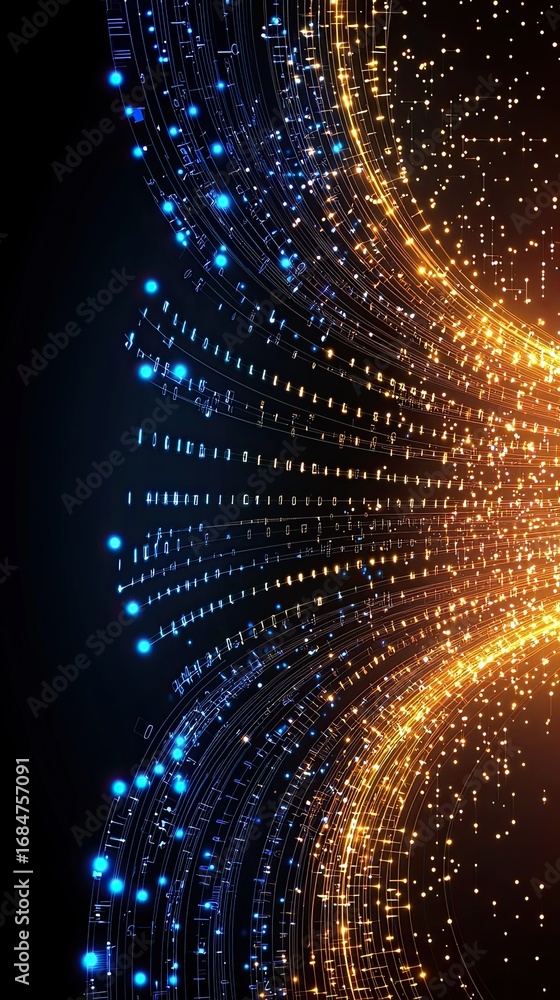 Aufkleber creation arrangement sequence concept, abstract flow of colorful particles in a dark background