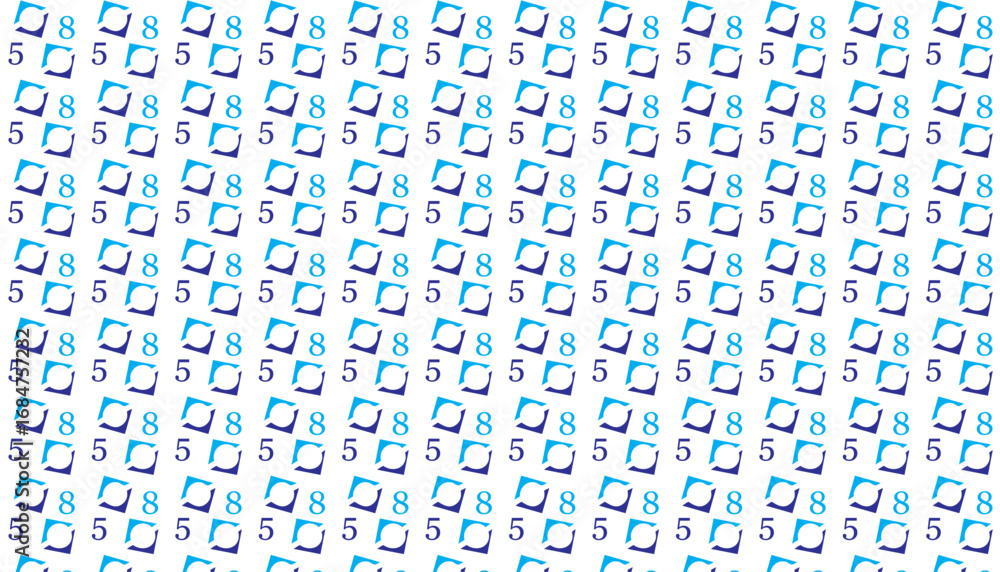 Poster blue numbers 8 and 5 pattern on white background repeating
