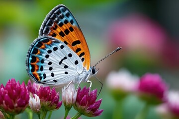 Obraz premium Butterfly with Orange and Blue Wings on Pink Flowers