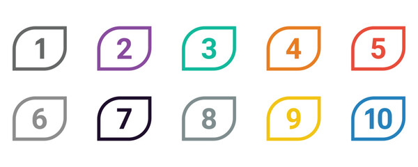 Bullet points icon set in line style, Simple round numbers in flat style, Set of 1 to 10 numbers. Numbers set 1 to 10 vector icon set illustration on white background.