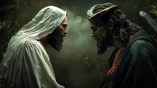 God devil conflict: holy clash, divine force, satan power, sacred fight, eternal duel, spiritual strife, heavenly struggle, moral tension, celestial opposition, faith trial, righteous will cosmic test
