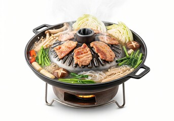 Delicious Asian Pork and Vegetable Hot Pot Steam Cooking Sizzling Grill Asian Cuisine Food