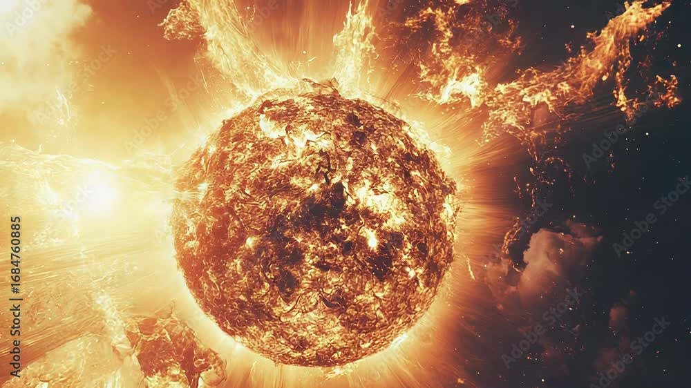 Poster exploding planet emitting fire and energy in space