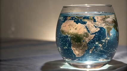 Glass globe filled with water featuring a map of Africa inside. forever chemicals concept