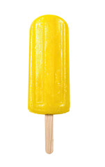 Bright yellow popsicle on a stick