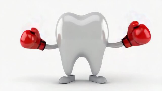 Tooth Mascot with Boxing Gloves &mdash; Strong Dental Care and Protection Concept