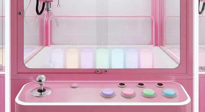Pastel Colored Minimalist Claw Crane Machine Arcade Game Interior View