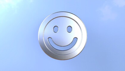 Smiling Chrome Badge in Gradient Sky