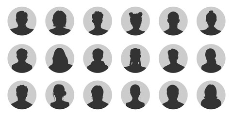 Men and women avatars set. Male and female silhouettes abstract people. characters for social media and networking, user profile, website and app design and development, user profile icons. 