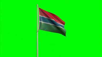 Gambia flag waving proudly in the breeze with vibrant colors and green screen background for easy compositing and patriotic visuals