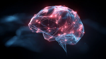 Digital Artificial Intelligence Brain with Glowing Neural Network Connections on Dark Futuristic Background
