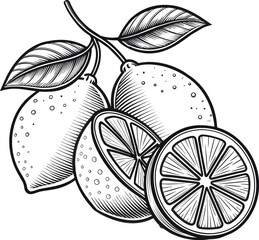 lemon fruits line art black design