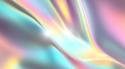Iridescent holographic wave texture with smooth flowing surface and pastel rainbow colors, abstract futuristic background
