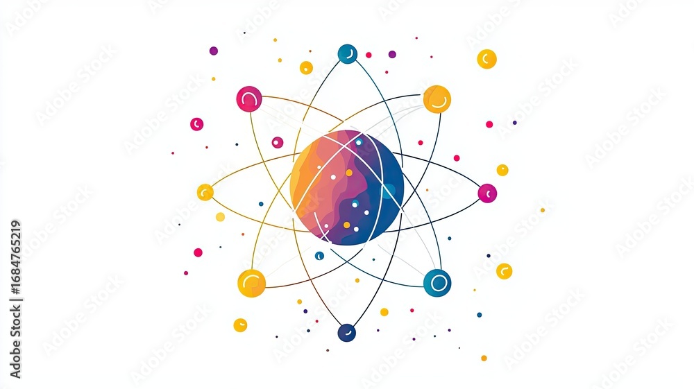 Aufkleber representation base components concept, abstract representation of atom structure in vibrant color p