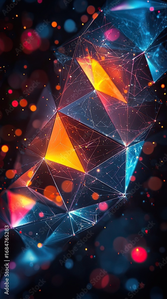 Aufkleber representation base components concept, abstract geometric patterns with vivid colors and light effe