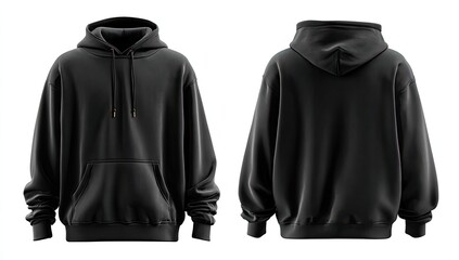 Front and back view of a black hoodie (1)