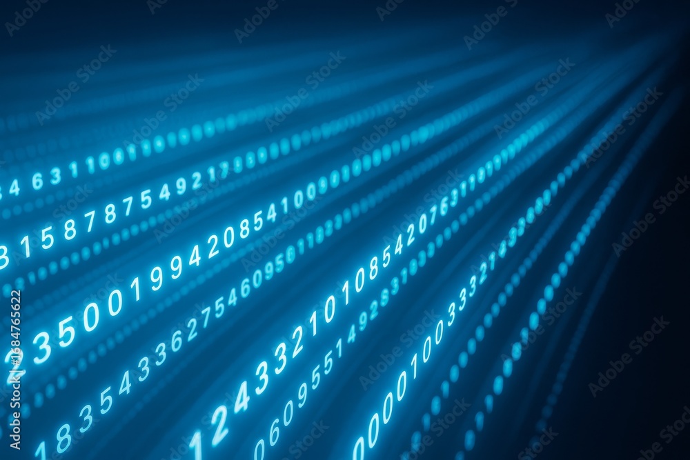Aufkleber abstract digital background with glowing blue numbers forming curved light trails against a dark bac