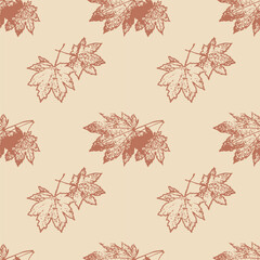 Vintage seamless pattern with Maple Leaves. Sketch style illustration. Perfect For Eco Decor, Seasonal Design And Crafts. Warm Earthy Tones