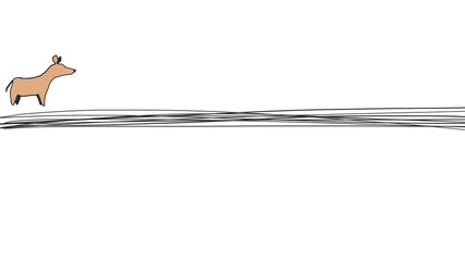 An animal similar to an even-toed ungulate or herbivore runs across the changing surface in the form of thin stripes.