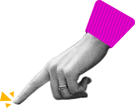 Digital collage modern art. Hand reaching out, pointing