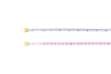 Flexible measuring tape with clear dual scale markings in inches and centimeters, used for sewing, tailoring, crafts, and accurate body measurements, isolated on transparent background