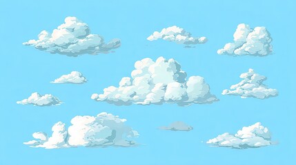 Pixel Art Cloud Collection On Blue Sky