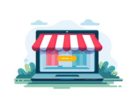 Laptop with online store awning. 