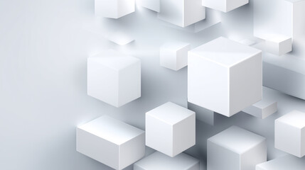 Minimalist Abstract Background with Floating White 3D Cubes in Clean Geometric Composition
