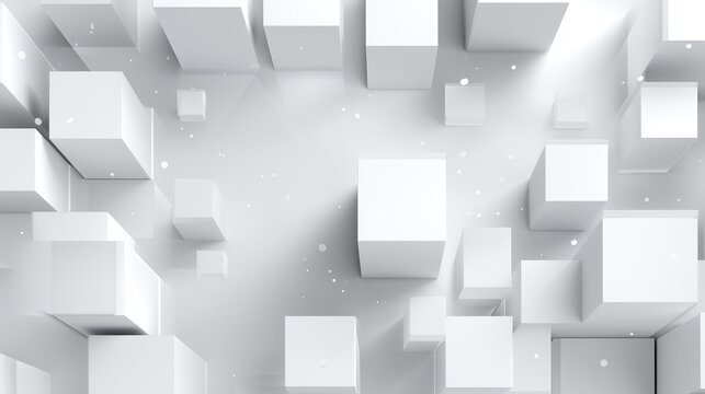 Fototapeta Abstract 3D White Geometric Cubes Background with Floating Blocks and Minimalist Modern Design 